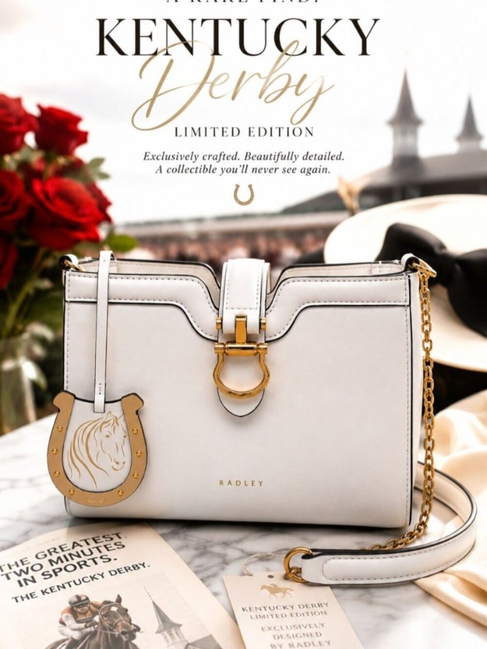 NWT Radley London Kentucky Derby Leather Crossbody White Horseshoe Zip Top - Picture 2 of 15